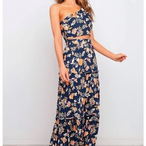Petal & Pup Navy Floral Maxi Dress with Orange and Cream Accents